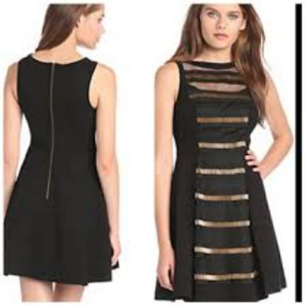 Anthropologie Plenty by Tracy Reese Black ALine Dress with Gold Bead Accent Sz 4